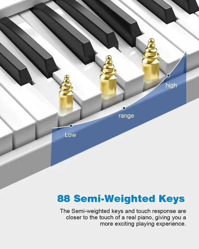 Alt view image 3 of 6 - Folding Piano Keyboard 88 Key, Portable Piano Keyboard with Standard Semi Weighted Key, Foldable Piano Support Bluetooth/MIDI with Pedal, Speakers, Ideal for Beginner and Adult