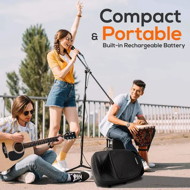 Alt view image 6 of 7 - Portable 800W Karaoke PA System with Wireless Microphone, Bluetooth Streaming, Rechargeable Battery, USB/SD Recording & Powerful Sound Compact Karaoke Speaker and PA Speaker for Home and Events