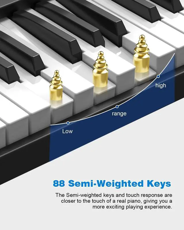 Alt view image 2 of 7 - Folding Piano Keyboard 88 Key, Portable Piano Keyboard with Standard Semi Weighted Key, Foldable Piano Support Bluetooth/MIDI with Pedal, Speakers, Ideal for Beginner and Adult