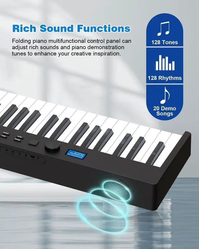 Alt view image 4 of 7 - Folding Piano Keyboard 88 Key, Portable Piano Keyboard with Standard Semi Weighted Key, Foldable Piano Support Bluetooth/MIDI with Pedal, Speakers, Ideal for Beginner and Adult