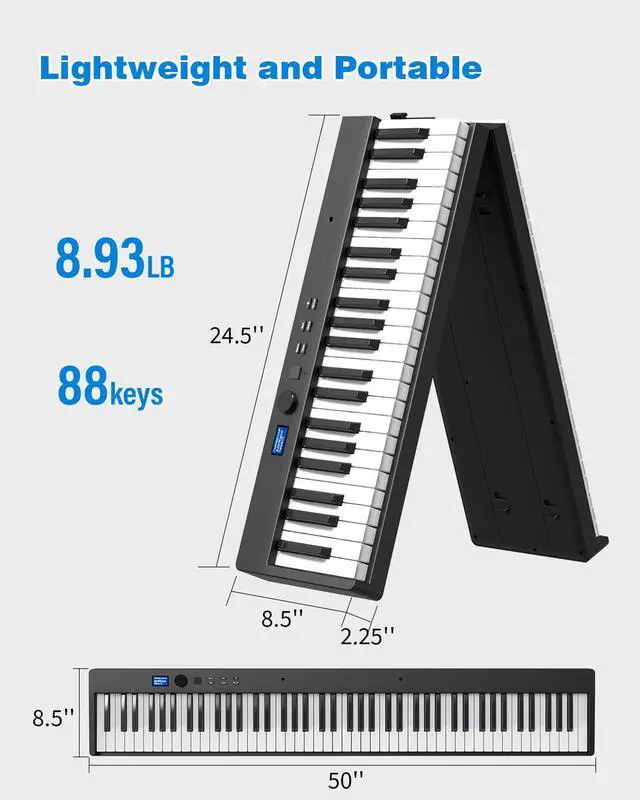 Alt view image 6 of 7 - Folding Piano Keyboard 88 Key, Portable Piano Keyboard with Standard Semi Weighted Key, Foldable Piano Support Bluetooth/MIDI with Pedal, Speakers, Ideal for Beginner and Adult