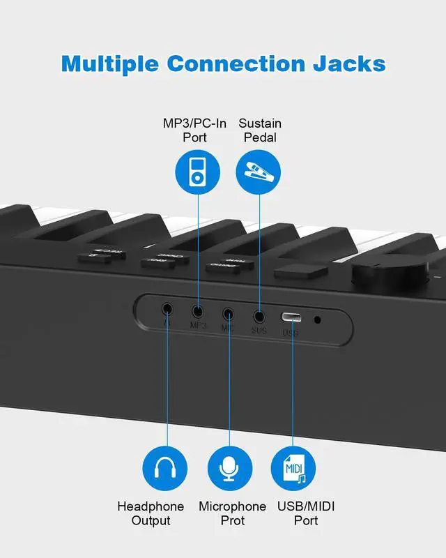 Alt view image 5 of 7 - Folding Piano Keyboard 88 Key, Portable Piano Keyboard with Standard Semi Weighted Key, Foldable Piano Support Bluetooth/MIDI with Pedal, Speakers, Ideal for Beginner and Adult