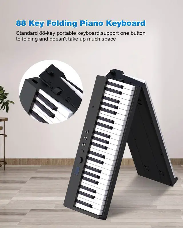 Alt view image 7 of 7 - Folding Piano Keyboard 88 Key, Portable Piano Keyboard with Standard Semi Weighted Key, Foldable Piano Support Bluetooth/MIDI with Pedal, Speakers, Ideal for Beginner and Adult