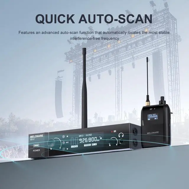 Alt view image 3 of 7 - Wireless IEM System Auto Scan Stereo SD-2-1R | 50 Frequencies, 164 ft Range, 1 Bodypack Receiver, Earphones, Musicians, Bands, Studio