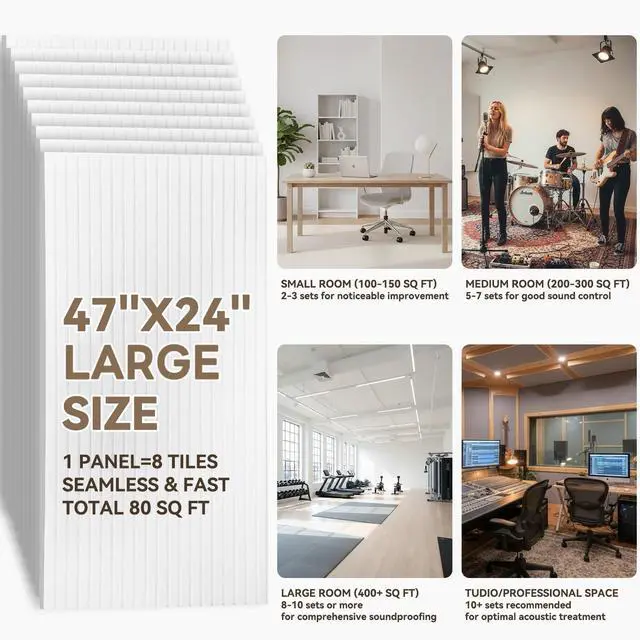 Alt view image 6 of 7 - 10 Packs Acoustic Panels,Large 47" X 24" X 0.38" Soundproof Wall Panels,Self-adhesive Sound Absorbing Dampening Panel,Sound Proof Panels for Walls Home Studio and Office(White)