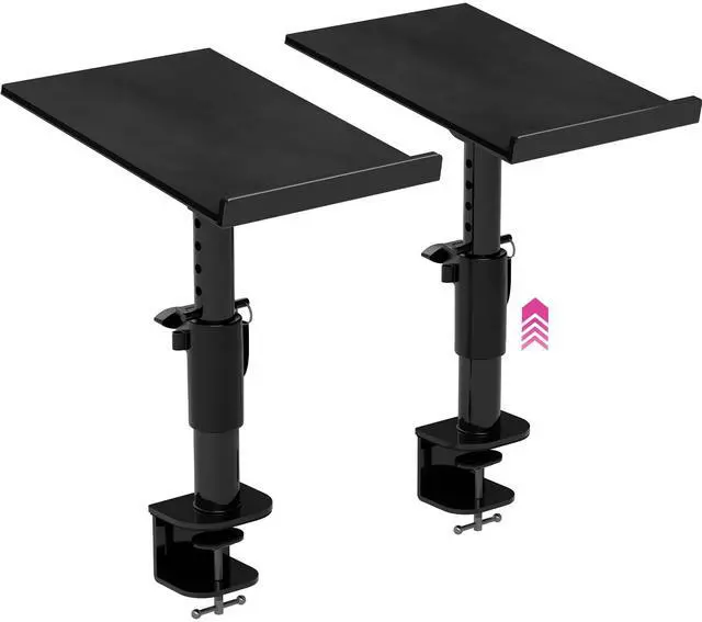 Main image of Studio Monitor Stands - Music Studio Desktop Speaker Stand - 2 Pack 12x9 Clamp-on Adjustable Short or Tall Speaker Support for Music Booth Desk Audio Monitor Stand Mount with Tilt