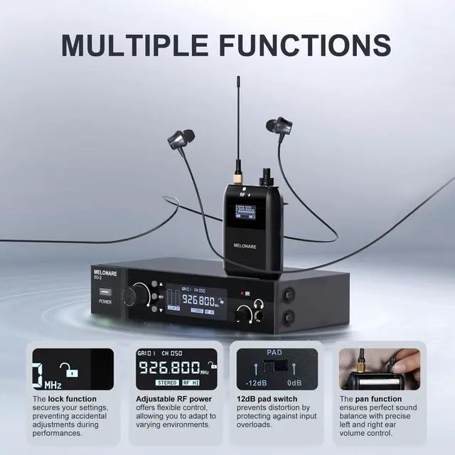 Alt view image 6 of 7 - Wireless IEM System Auto Scan Stereo SD-2-1R | 50 Frequencies, 164 ft Range, 1 Bodypack Receiver, Earphones, Musicians, Bands, Studio