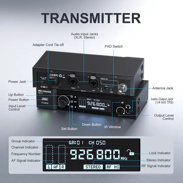 Alt view image 7 of 7 - Wireless IEM System Auto Scan Stereo SD-2-1R | 50 Frequencies, 164 ft Range, 1 Bodypack Receiver, Earphones, Musicians, Bands, Studio