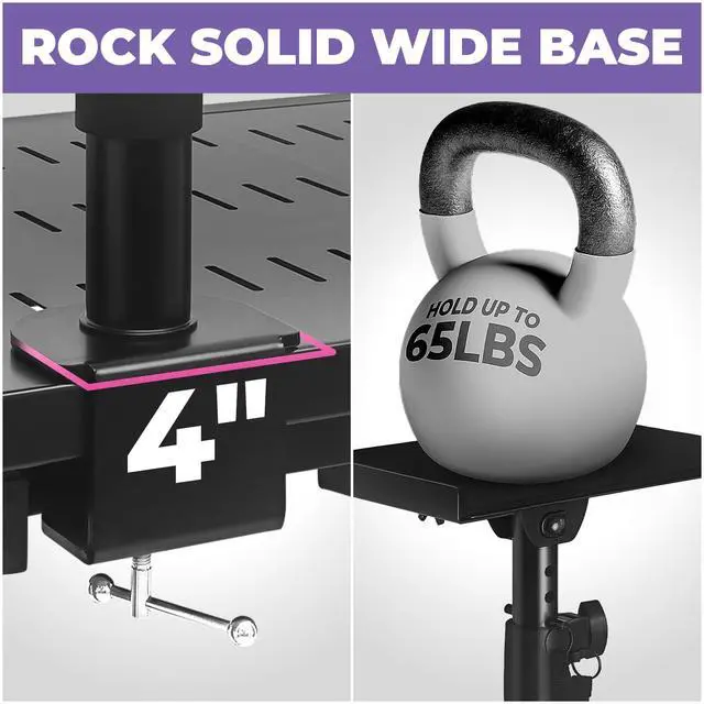 Alt view image 4 of 6 - Studio Monitor Stands - Music Studio Desktop Speaker Stand - 2 Pack 12x9 Clamp-on Adjustable Short or Tall Speaker Support for Music Booth Desk Audio Monitor Stand Mount with Tilt
