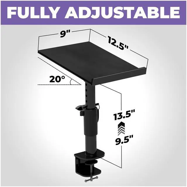Alt view image 5 of 6 - Studio Monitor Stands - Music Studio Desktop Speaker Stand - 2 Pack 12x9 Clamp-on Adjustable Short or Tall Speaker Support for Music Booth Desk Audio Monitor Stand Mount with Tilt