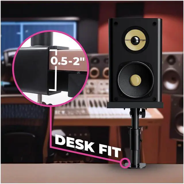 Alt view image 6 of 6 - Studio Monitor Stands - Music Studio Desktop Speaker Stand - 2 Pack 12x9 Clamp-on Adjustable Short or Tall Speaker Support for Music Booth Desk Audio Monitor Stand Mount with Tilt