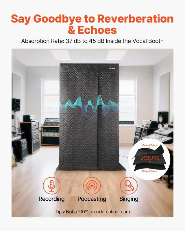 Alt view image 2 of 7 - Portable Vocal Booth, 6.56 ft Height, Pro-Grade Recording Studio with Travel Bag, Mobile Tablet Stand, Thickened Soundproofing, Sound Isolation Booth for Echo-Free Vocals, Podcasts, Voiceovers