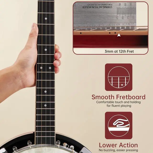 Alt view image 2 of 7 - Banjo, 5 String Banjos with Remo Head Full Size 38 Inch Closed Back with Removable Resonator, Strings Pack, Finger Picks, Strap, Case, Tuner Set Accessories for Starter Adults Beginner Gift