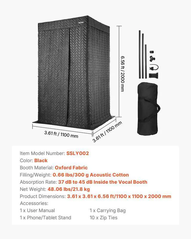 Alt view image 7 of 7 - Portable Vocal Booth, 6.56 ft Height, Pro-Grade Recording Studio with Travel Bag, Mobile Tablet Stand, Thickened Soundproofing, Sound Isolation Booth for Echo-Free Vocals, Podcasts, Voiceovers