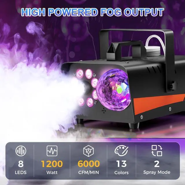 Alt view image 3 of 7 - 1200W Fog Machine, Smoke Machine Fog with Disco Ball Lights, 6000CFM with 13-Color LED Effects, Wired And Wireless Remote Controls, Ideal for Indoor, Outdoor, Wedding, Parties, and Halloween