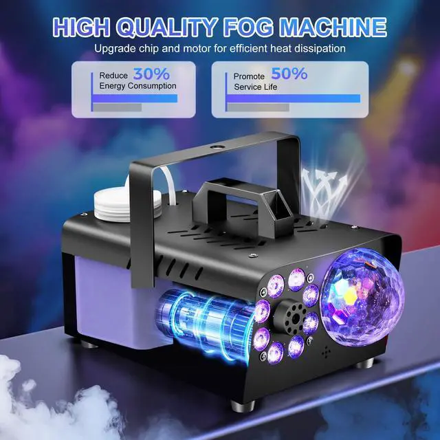 Alt view image 5 of 7 - 1200W Fog Machine, Smoke Machine Fog with Disco Ball Lights, 6000CFM with 13-Color LED Effects, Wired And Wireless Remote Controls, Ideal for Indoor, Outdoor, Wedding, Parties, and Halloween