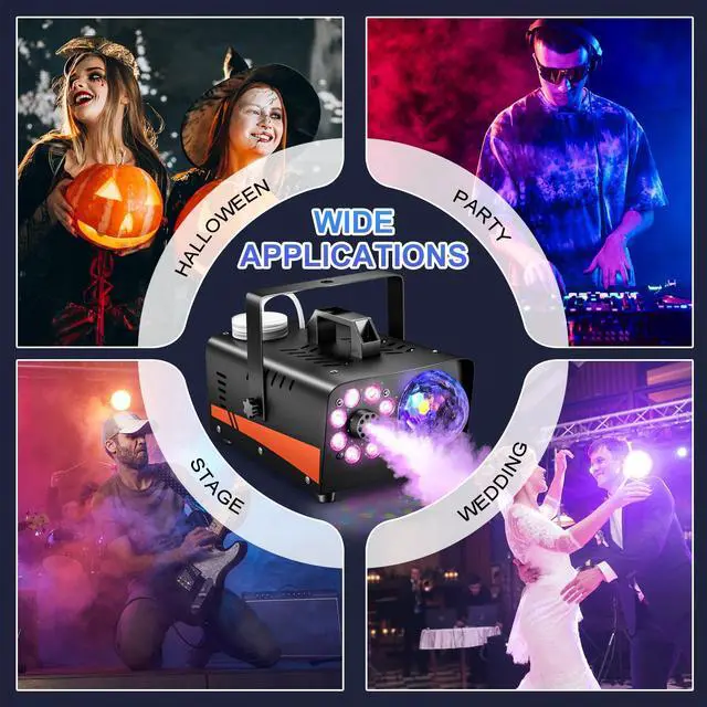 Alt view image 6 of 7 - 1200W Fog Machine, Smoke Machine Fog with Disco Ball Lights, 6000CFM with 13-Color LED Effects, Wired And Wireless Remote Controls, Ideal for Indoor, Outdoor, Wedding, Parties, and Halloween