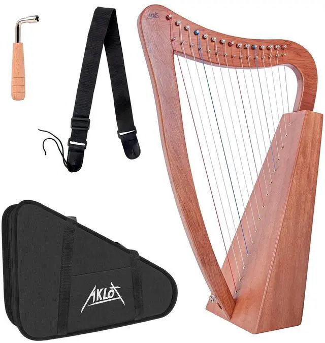 Main image of Harp, 15 Strings Mahogany Harp 22 Inch Height for Adult Professional Beginner with Tuning Wrench,Black Gig Bag,Strap (NO Spare String, International Standard Strings)