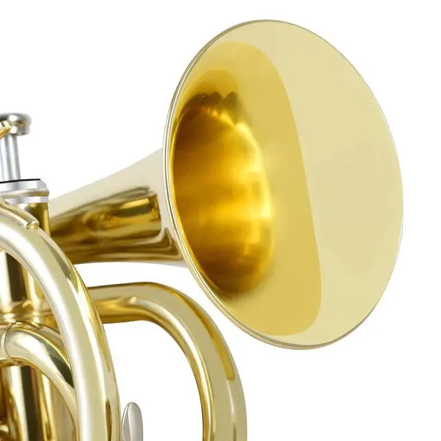 Alt view image 4 of 7 - Pocket Trumpet Brass Bb Gold Lacquer Mini Trumpet with 7 C Mouthpiece, Hard Case, Strap, White Gloves, Cleaning Kit for Students and Beginners