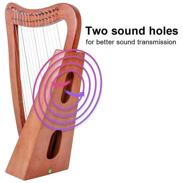 Alt view image 4 of 7 - Harp, 15 Strings Mahogany Harp 22 Inch Height for Adult Professional Beginner with Tuning Wrench,Black Gig Bag,Strap (NO Spare String, International Standard Strings)