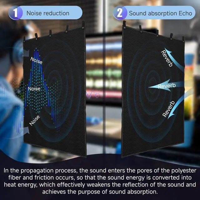 Alt view image 4 of 7 - 2 Pcs Large Sound Dampening Blanket 48" x 80", 850GSM Acoustic Sound Blanket with Grommets,Heavy Duty Studio Sound Absorption Blankets,Acoustic Blanket Noise Reduce,Light Blocker,Moving Blankets