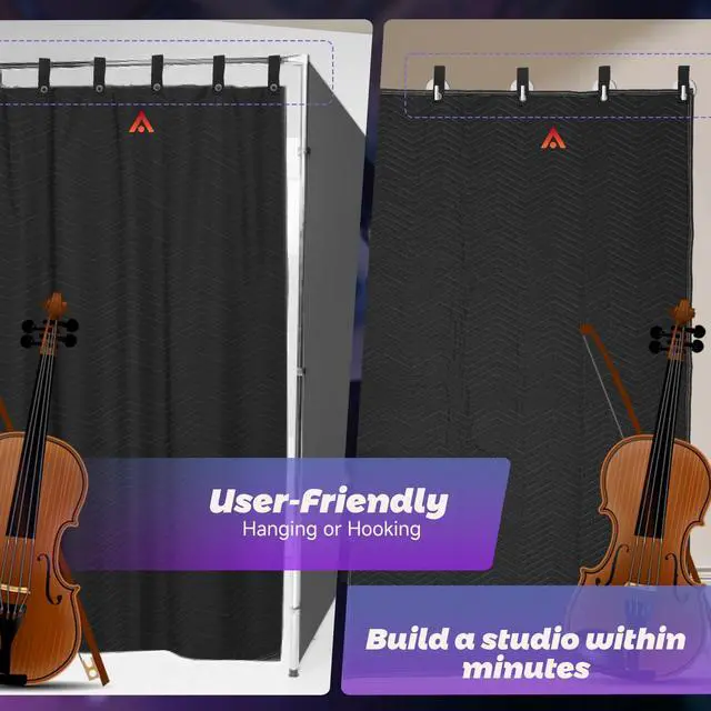 Alt view image 5 of 7 - 2 Pcs Large Sound Dampening Blanket 48" x 80", 850GSM Acoustic Sound Blanket with Grommets,Heavy Duty Studio Sound Absorption Blankets,Acoustic Blanket Noise Reduce,Light Blocker,Moving Blankets