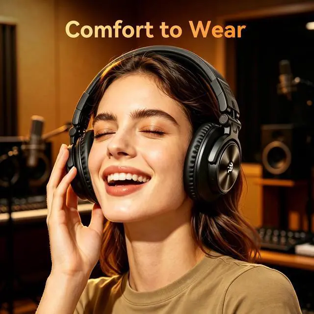 Alt view image 6 of 7 - PUPGSIS 2.4GHz Wireless DJ Headphones,20ms Low Latency Studio Headphones with 1/4 to 3.5mm Jack for Keyboard Turntable Laptop,Dongle/Bluetooth/Wired Connection for Studio Monitor & Mixing DJ,Black