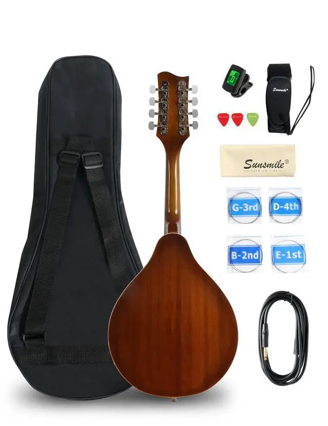 Alt view image 2 of 7 - A-Style 8 String Acoustic-Electric Mandolin Instrument with Pickup | Sapele Top, Arched F Holes Body, Okoume Neck, Walnut Bridge, Gig Bag, Cable, Tuner, Strings, Strap, Picks and Polish Cloth