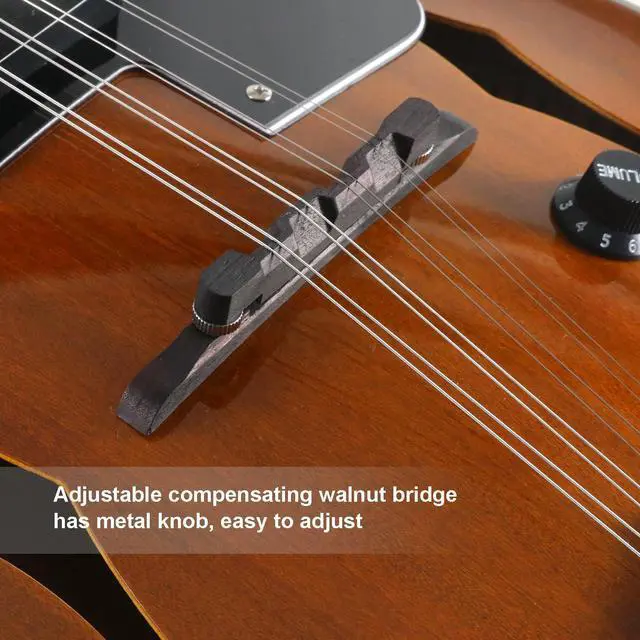 Alt view image 5 of 7 - A-Style 8 String Acoustic-Electric Mandolin Instrument with Pickup | Sapele Top, Arched F Holes Body, Okoume Neck, Walnut Bridge, Gig Bag, Cable, Tuner, Strings, Strap, Picks and Polish Cloth