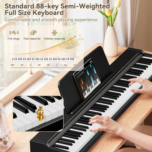 Alt view image 2 of 7 - Keyboard Piano 88 Key Digital: 88 Key Piano keyboard Semi-Weighted Full Size Keyboard Digital Premium Sound MIDI Headphone Jack Triple Pedal Compact Design for Beginners to Professionals