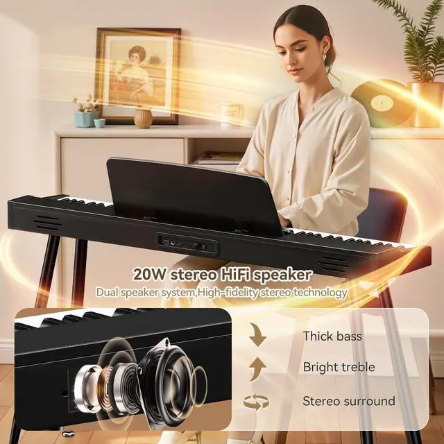 Alt view image 3 of 7 - Keyboard Piano 88 Key Digital: 88 Key Piano keyboard Semi-Weighted Full Size Keyboard Digital Premium Sound MIDI Headphone Jack Triple Pedal Compact Design for Beginners to Professionals