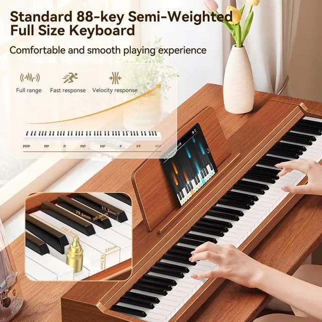 Alt view image 2 of 7 - Keyboard Piano Electric 88 Key Piano keyboard: 88 Key keyboard Piano Semi-Weighted Full Size Premium Sound MIDI Headphone Jack Triple Pedal Compact Design for Beginners to Professionals