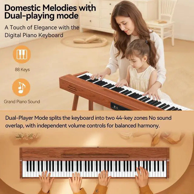 Alt view image 3 of 7 - Keyboard Piano Electric 88 Key Piano keyboard: 88 Key keyboard Piano Semi-Weighted Full Size Premium Sound MIDI Headphone Jack Triple Pedal Compact Design for Beginners to Professionals