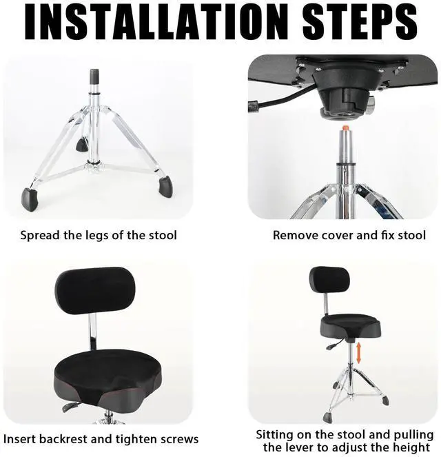 Alt view image 6 of 7 - Drum Throne with Backrest,Heavy Duty Drum Stools Height Adjustable Motorcycle Style Hydraulic Drum Seat Drum Chair for Adult Drummer(Black)