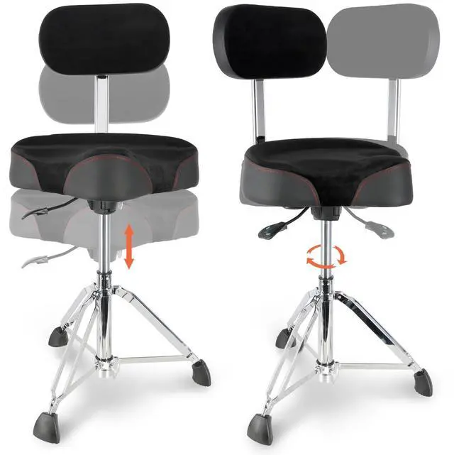 Alt view image 7 of 7 - Drum Throne with Backrest,Heavy Duty Drum Stools Height Adjustable Motorcycle Style Hydraulic Drum Seat Drum Chair for Adult Drummer(Black)