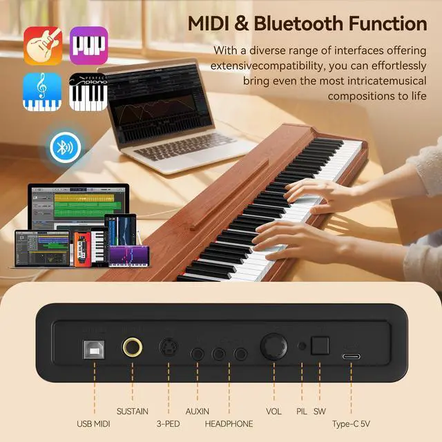 Alt view image 6 of 7 - Keyboard Piano Electric 88 Key Piano keyboard: 88 Key keyboard Piano Semi-Weighted Full Size Premium Sound MIDI Headphone Jack Triple Pedal Compact Design for Beginners to Professionals