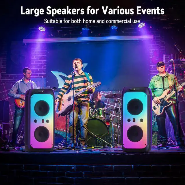 Alt view image 5 of 6 - 600W Peak Extra-Large Party Speaker with 2 Wireless Microphones, Big Bluetooth PA Speaker with Deep Bass, Dual 10" Woofers, 3.5" Tweeters & LED for Backyard Parties, BBQs, Camping & Outdoor