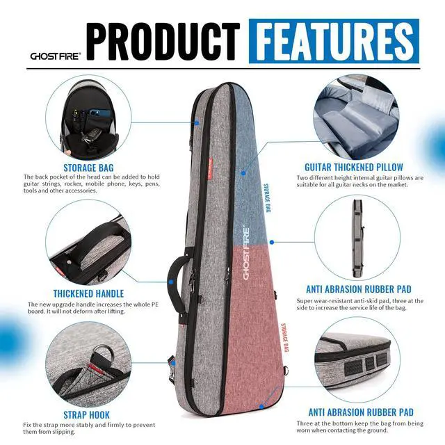 Alt view image 2 of 7 - Super Thick High-End Guitar Gig Bag for ST/TL/LP/SG Guitar, Grey | Padded Electric Guitar Case for ST/TL/LP/SG Guitar, Waterproof Guitar Bag with Detachable Expansion Pouch
