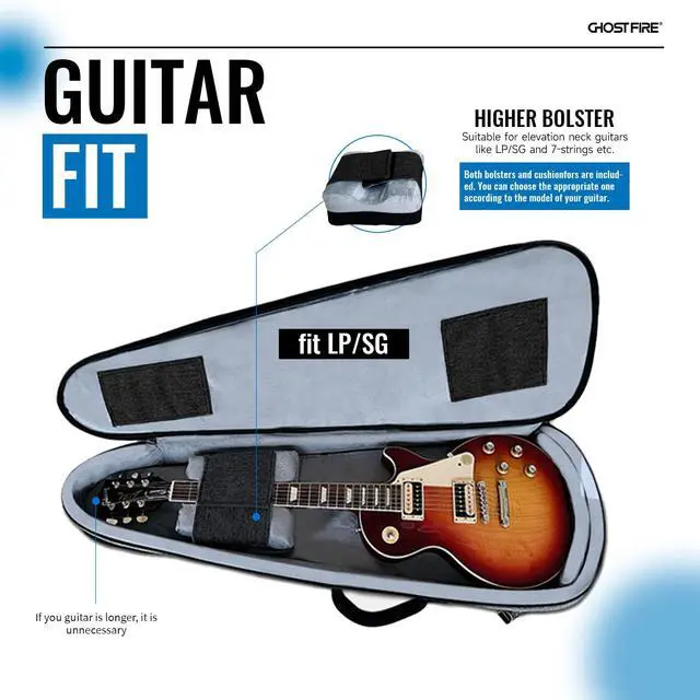Alt view image 4 of 7 - Super Thick High-End Guitar Gig Bag for ST/TL/LP/SG Guitar, Grey | Padded Electric Guitar Case for ST/TL/LP/SG Guitar, Waterproof Guitar Bag with Detachable Expansion Pouch