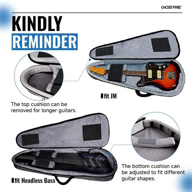 Alt view image 5 of 7 - Super Thick High-End Guitar Gig Bag for ST/TL/LP/SG Guitar, Grey | Padded Electric Guitar Case for ST/TL/LP/SG Guitar, Waterproof Guitar Bag with Detachable Expansion Pouch