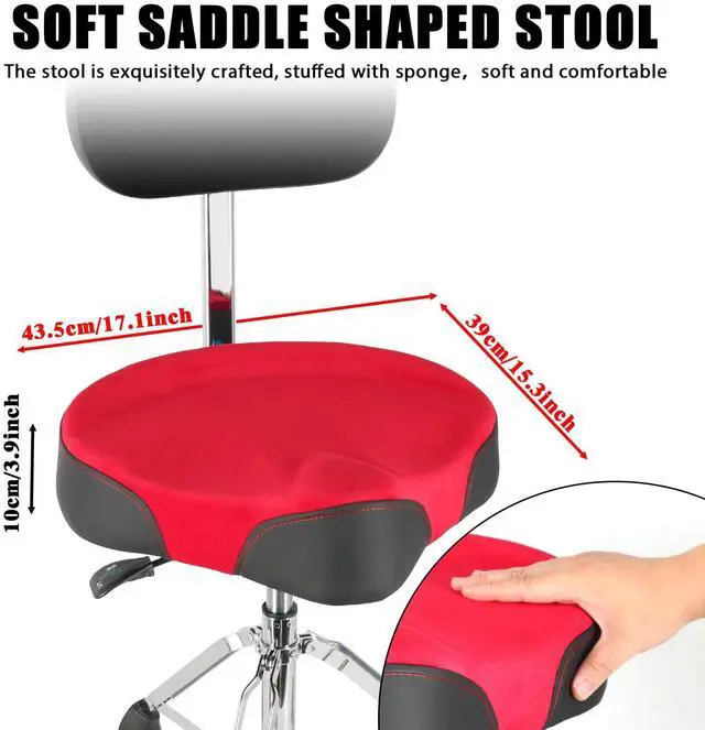 Alt view image 2 of 6 - Drum Throne with Backrest,Heavy Duty Drum Stools Height Adjustable Motorcycle Style Hydraulic Drum Seat Drum Chair for Adult Drummer(Red)