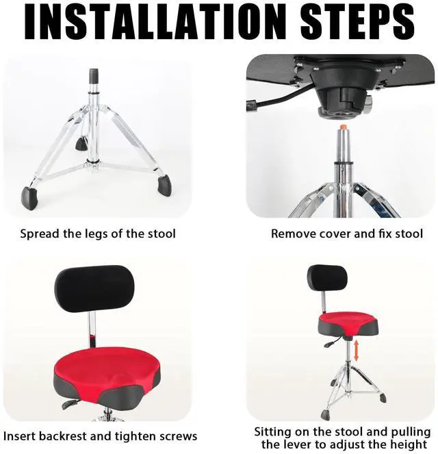 Alt view image 5 of 6 - Drum Throne with Backrest,Heavy Duty Drum Stools Height Adjustable Motorcycle Style Hydraulic Drum Seat Drum Chair for Adult Drummer(Red)