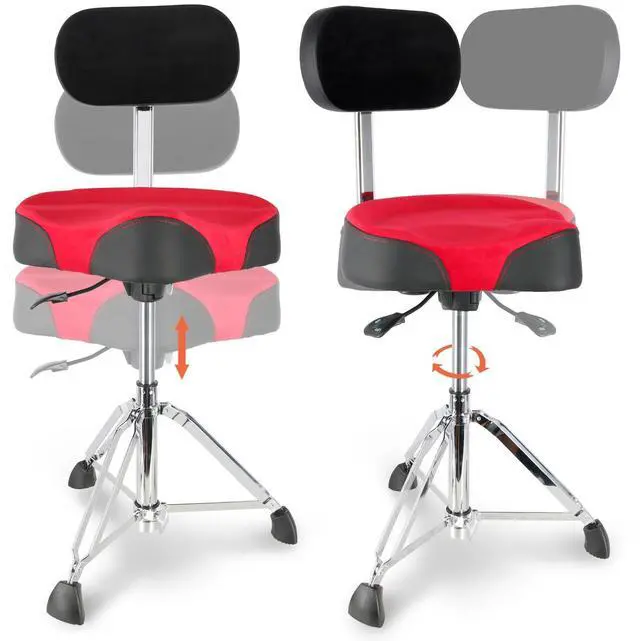 Alt view image 6 of 6 - Drum Throne with Backrest,Heavy Duty Drum Stools Height Adjustable Motorcycle Style Hydraulic Drum Seat Drum Chair for Adult Drummer(Red)