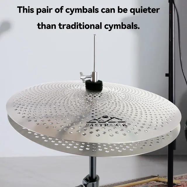 Alt view image 4 of 7 - 5 Pieces Low Volume Cymbal Pack with Cymbal Bag and Felts,Silver | Cymbals for Drum Set (14"Hi-hat+16"Crash+18"Crash+20"Ride)