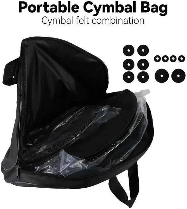 Alt view image 6 of 7 - 5 Pieces Low Volume Cymbal Pack with Cymbal Bag and Felts,Silver | Cymbals for Drum Set (14"Hi-hat+16"Crash+18"Crash+20"Ride)