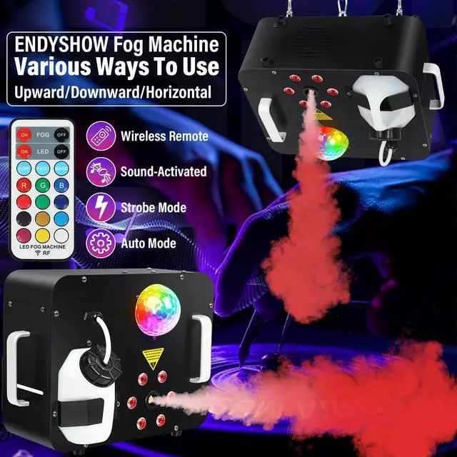 Alt view image 4 of 7 - Fog Machine,1000W DJ Smoke Machine Maker with Disco Ball&6 RGB LED Lights Produce 30000 CFM Smoke Vertically or Horizontally by Remote Control for DJ Party Wedding Stage Show Lighting