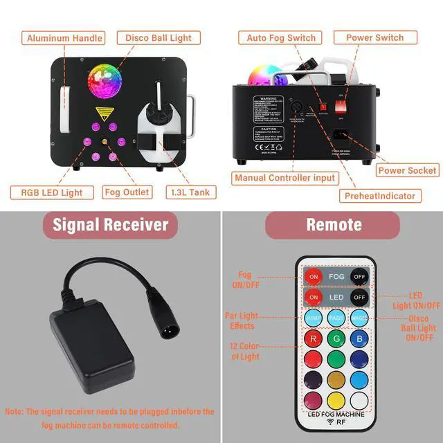 Alt view image 5 of 7 - Fog Machine,1000W DJ Smoke Machine Maker with Disco Ball&6 RGB LED Lights Produce 30000 CFM Smoke Vertically or Horizontally by Remote Control for DJ Party Wedding Stage Show Lighting