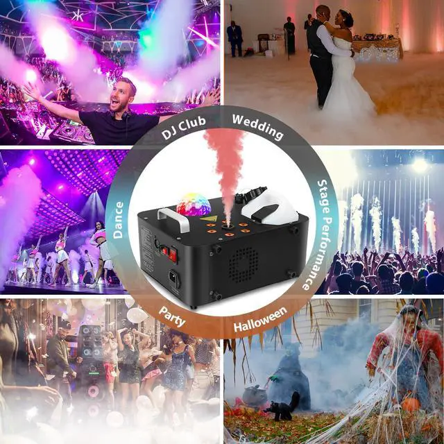 Alt view image 6 of 7 - Fog Machine,1000W DJ Smoke Machine Maker with Disco Ball&6 RGB LED Lights Produce 30000 CFM Smoke Vertically or Horizontally by Remote Control for DJ Party Wedding Stage Show Lighting