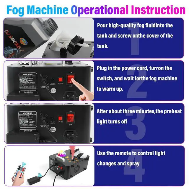 Alt view image 7 of 7 - Fog Machine,1000W DJ Smoke Machine Maker with Disco Ball&6 RGB LED Lights Produce 30000 CFM Smoke Vertically or Horizontally by Remote Control for DJ Party Wedding Stage Show Lighting