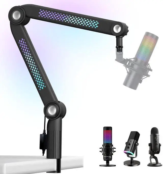 Main image of RGB Mic Arm, Adjustable Boom Arm with RGB Control, Multiple Adapters, Compatible with Blue Yeti, HyperXFIFINE AM8, Shure MicRode and More, Perfect for Podcasting, Streaming and Gaming